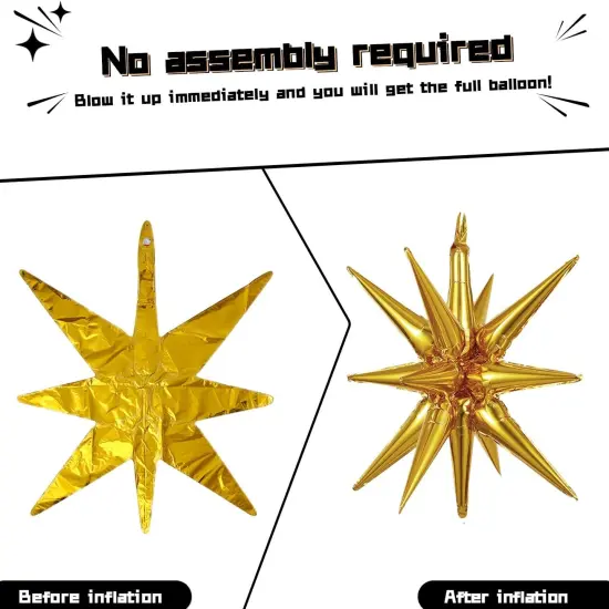 6Pack Star Foil Balloons Gold Explosion 14 Point Cone Balloons Magic Starburst Balloons Large for Wedding Anniversary Backdrop Birthday Party Decorations(27&22 inch) {3}