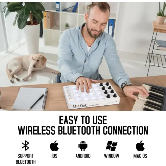 M-Wave Midi Controller &ndash; Bluetooth USB Pad &ndash; 16 Drum Pads, 8 Knobs, Rechargeable, DAW Compatible {4}