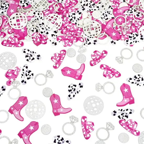 Cowgirl Disco Bachelorette Confetti, Disco Cowgirl Bachelorette Party Decorations, Glitter Disco Ball Ring and Pink Cowgirl Boot Hat Confetti for Bachelorette Bridal Shower Table Decor（100pcs） {1}