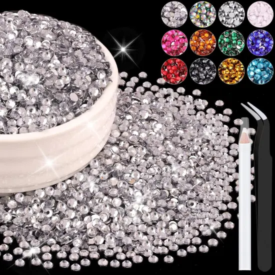 8000PCS 3mm Resin Rhinestones Bulk for Crafting (Clear), Flatback Bedazzling Crystals for Crafts DIY Nail Decoration, Gems Charms for Tumbler Shoes Clothing Fabric with Pickup Pen and Tweezers {1}