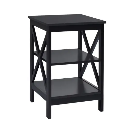 Multi-Functional Side Table with 3 Tier Storage Compartment and X-Shaped Side Design Grey {10}