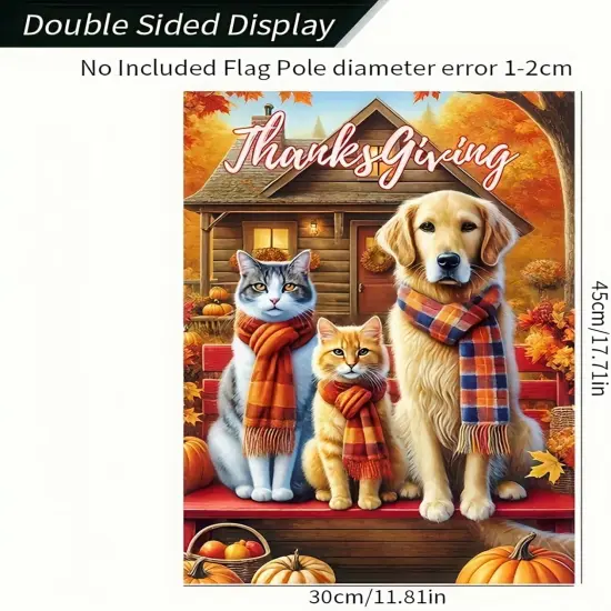 Thanksgiving Fall Garden Yard Flag 18x12inch(Cat and Dog) {1}