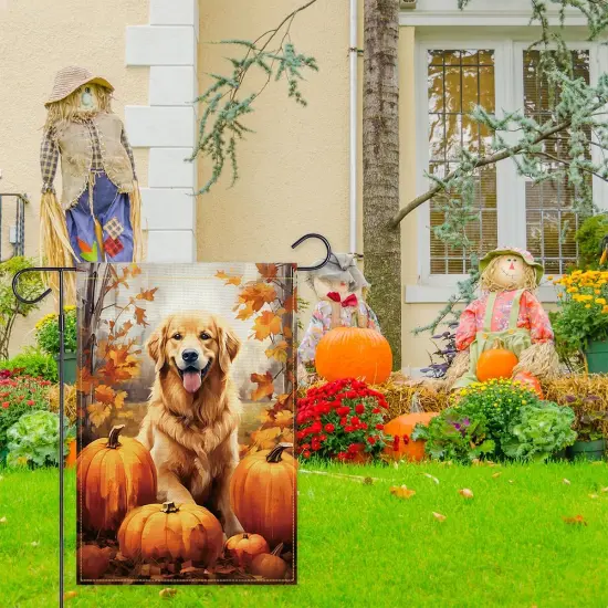 12x18inch - Welcome Fall Garden Yard Flag(Pumpkins Golden Retriever) {4}