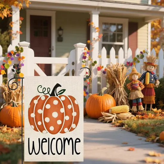 12&times;18 Inch - Fall Polka Dots Pumpkin Garden Yard Flag(Multi) {2}