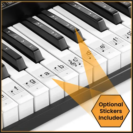 Hamzer 61-Key Electronic Piano Electric Organ Music Keyboard with Stand, Microphone, & Sticker Sheet - Black {5}