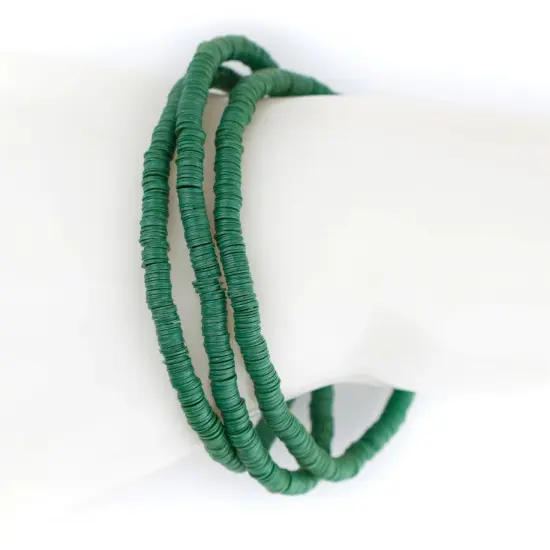 The Bead Chest Boho Stretch Bracelet, Green - Stackable African Vinyl Heishi, Unisex for Men & Women {4}