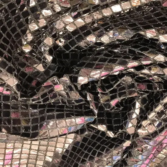 1 Yard Black Square Foil Sequin Fabric Semi Sheer For Costumes Decor Crafts Dancewear 42&Prime; Wide {1}