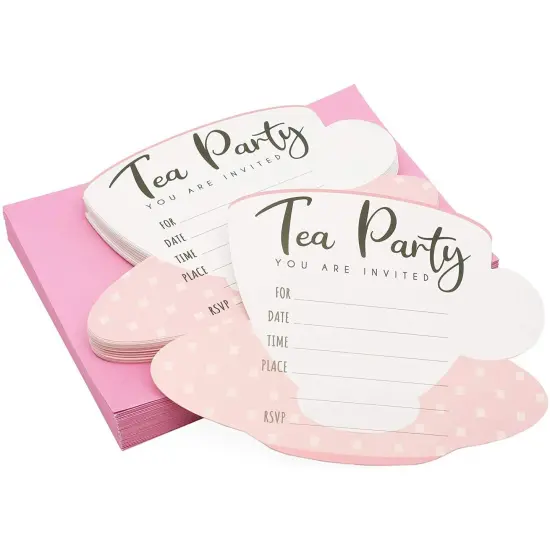 36 Pack Tea Party Invitation Cards with Envelopes, Pink and White High Tea Themed, (5 x 7 in) {7}