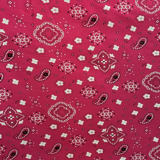 1 Yard Hot Pink Paisley Bandanna Cotton Polyester Blend Fabric 59/60 Inch Wide {1}