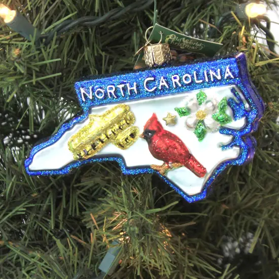 Old World Christmas 3.0 Inch State Of North Carolina Tree Ornament , Cardinal Dogwood Plane Blue {3}