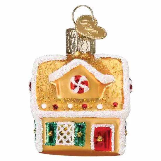 Old World Christmas 2.0 Inch Mini Gingerbread House Tree Ornament , Gumdrops Collection Candy Gold {1}