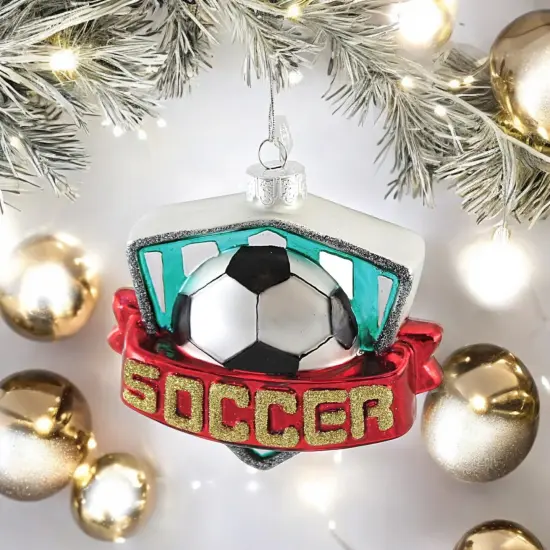 Noble Gems 3.75 In Soccer Banner Tree Ornament , Shield Ball Red {4}