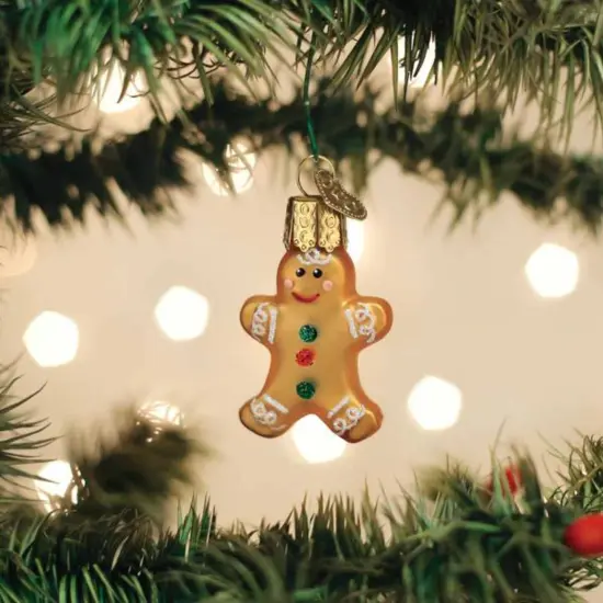 Old World Christmas 2.0 Inch Mini Gingerbread Man Christmas Tree Ornament , Gumdrops SeriesGreen Hook Brown {3}