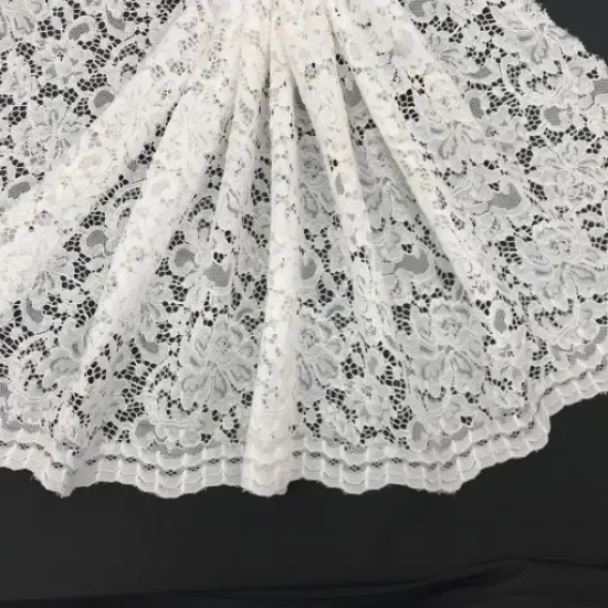 1 Yard White Vintage Corded Lace Fabric for Wedding Gowns Veils Diy Sewing Crafts 52/54&rdquo; Width {2}