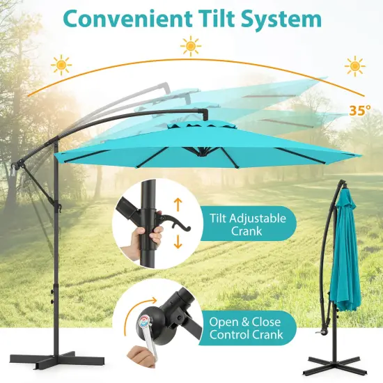 Costway10 FT Patio Offset Umbrella w/8 Ribs Cross Base Tilt {5}