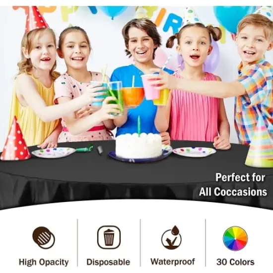 Exquisite Disposable Round Plastic Tablecloths &ndash; 6 Pack 84" Disposable Table Cloths &ndash; Indoor/Outdoor Party Tablecloth &ndash; Round Plastic Table Cover for Events & Party Supplies Black {3}