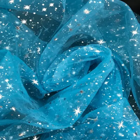 1 Yard Turquoise Silver Stars Organza Fabric For Costumes Crafts D&eacute;cor Accessories 58/60&Prime; Wide {2}
