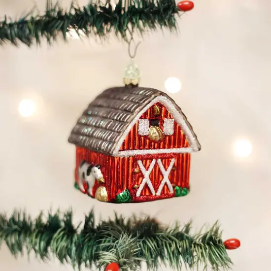 Old World Christmas 3.25 In Barn Christmas Tree Ornament , Country Traditional Red {3}