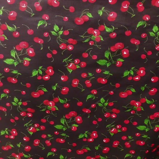 1 Yard Black Cherry Print Poly Cotton Fabric 59/60 Inch Width {1}