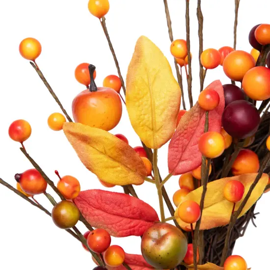 Northlight Berries and Apples with Foliage Twig Artificial Fall Harvest Wreath - 18" Orange {7}