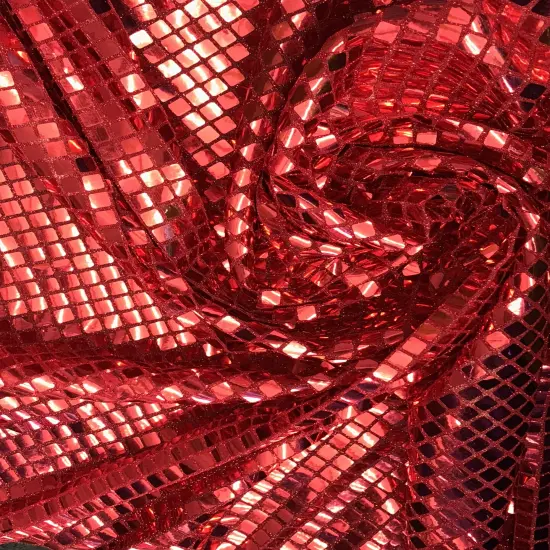 1 Yard Bold Red Square Foil Sequin Mesh Fabric For Costumes Crafts Displays 42&Prime; Wide {1}