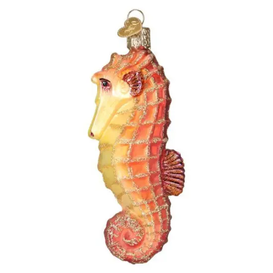 Old World Christmas 4.75 In Sea Horse . Tree Ornament , Ocean Fish Good Luck Orange {2}