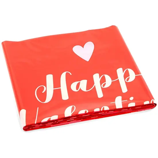 3 Pack Happy Valentines Tablecloth for Rectangular Tables, 54 x 108 in Disposable Plastic Table Cover for Valentines Table Decorations White {6}