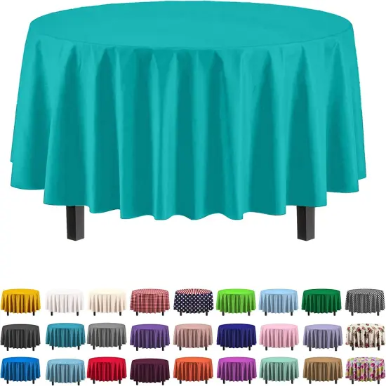 Exquisite Disposable Round Plastic Tablecloths &ndash; 12 Pack 84" Disposable Table Cloths &ndash; Indoor/Outdoor Party Tablecloth &ndash; Round Plastic Table Cover for Events & Party Supplies Aqua {2}