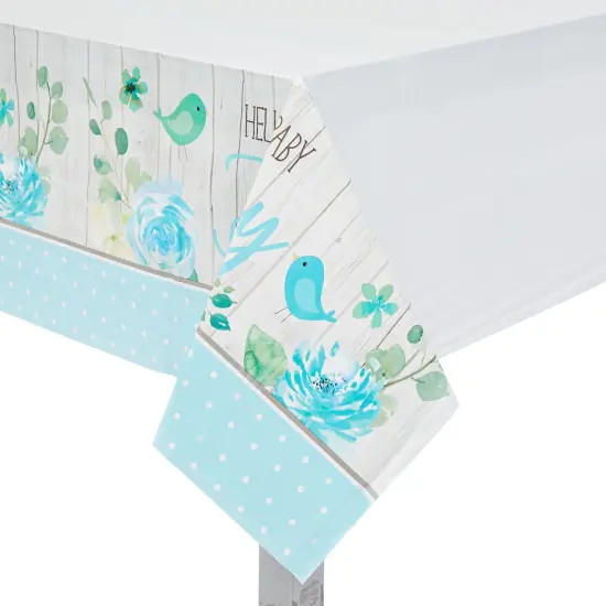 3 Pack Hello Baby Boy Plastic Table Covers for Baby Shower Decorations for Boys, Rustic Brid Design (Blue, 54 x 108 In) {4}