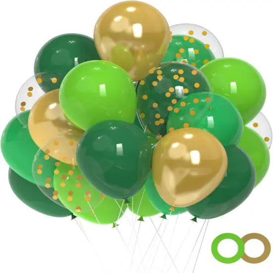 Green and Gold Balloons, 50 Pcs 12 Inch Dark Green Emerald Green Balloon Green Gold Latex Balloons for St Patrick's Day Birthday Junle Safari Babay Shower Party Decorations {1}