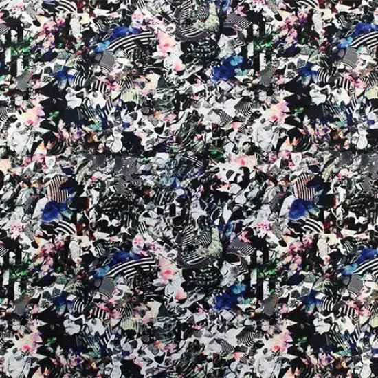 1 Yard Black and White Collage Printed Spandex Fabric {2}