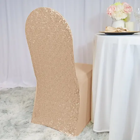 1 Piece Elegant Champagne Sequin Spandex Chair Cover Banquet Stretch Fit {2}