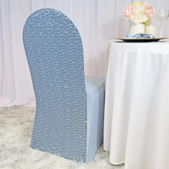 1 Piece Dusty Blue Sequin Stretch Chair Cover Banquet Fit with Sparkle {2}