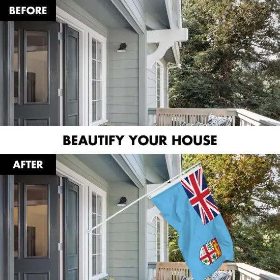 G128 Combo Pack: 6 Ft Tangle Free Aluminum Spinning Flagpole (White) & Fiji Fijian Flag 3x5 Ft, LiteWeave Pro Series Printed 150D Polyester | Pole with Flag Included {3}