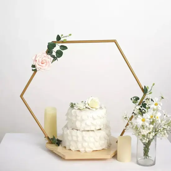 28" Gold Wood Hexagon Geometric Metal Arch Cake Display Stand Decorations {2}