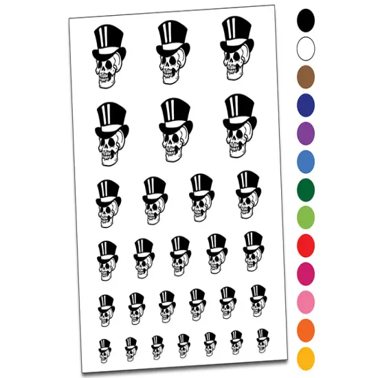 Fancy Skull with Top Hat Temporary Tattoo Water Resistant Fake Body Art Set Collection Orange {1}