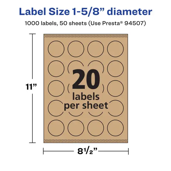 Avery Kraft Brown Round Labels with Sure Feed, 1-5/8" diameter {5}