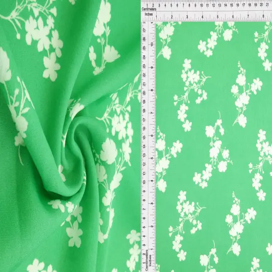 1 Yard Wool Dobby Floral Print Fabric, 58/59&Prime; Wide 100% Polyester GREEN {1}