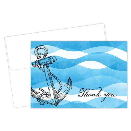 Great Papers! Ocean Nautical Anchor Thank You Note Card and White Envelope, 4.875" x 3.375", 24 count {2}