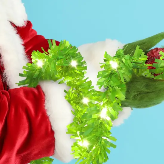 16.4 ft Christmas Prelit Tinsel Lighted Garland with 50 LED Lights (Warm White, Green) {4}