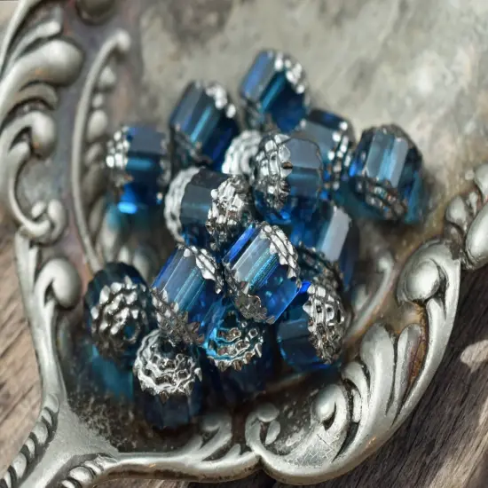 Silver Washed Capri Blue Fire Polished Cathedral Beads {2}