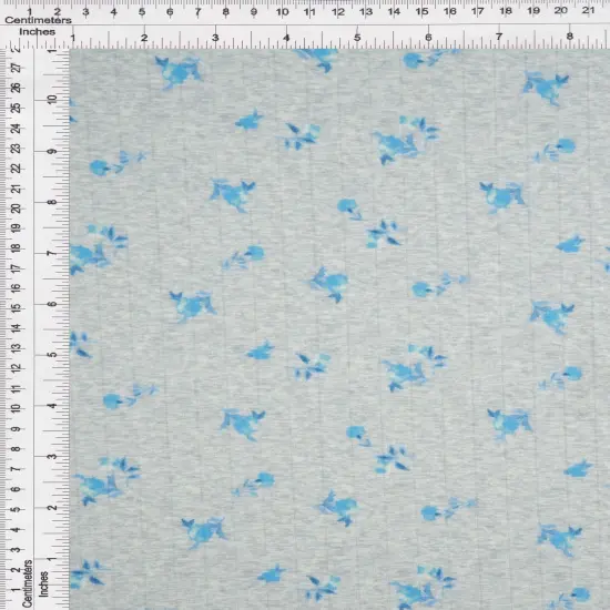 1 Yard 93% Polyester 7% Spandex Cotton-Style Pointelle Ditsy Floral Digital Print Fabric 58/60" Width H.GREY/BLUE {6}