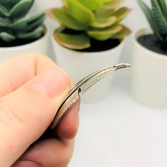 Silver Feather Connector Charms, 45x11mm {4}