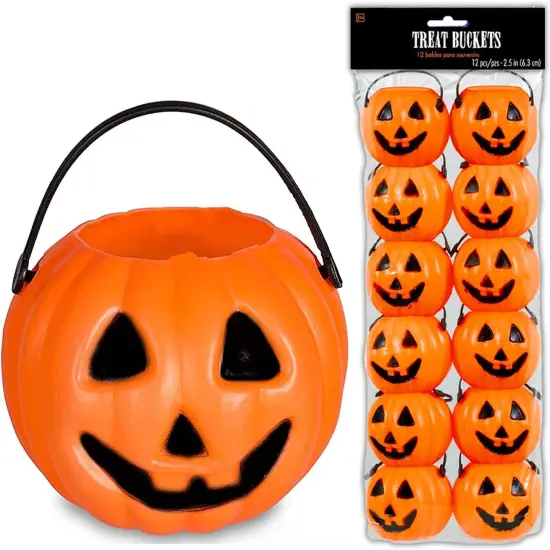 4E&rsquo;s Novelty 24 Pack Mini Pumpkin Trick or Treat Buckets &ndash; Bulk Halloween Candy Holders for Kids, Orange Plastic Jack-O&rsquo;-Lantern Goodie Bag Fillers, Party Favor Toys & Classroom Halloween Giveaways {1}