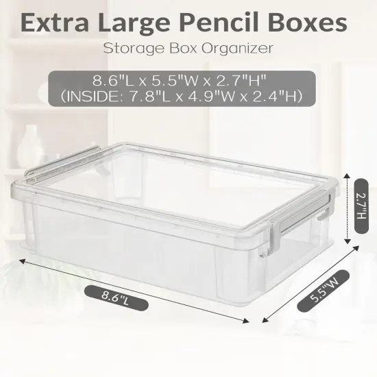 6 Pack Extra Large Pencil Box, Plastic Pencil Case Crayon Box, Clear Marker Organizer Plastic Containers with Lid, Stackable Storage Boxes for Art Craft,Pen,Back to School Teacher Supplies, Grey {2}