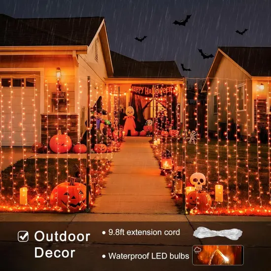 9.8x9.8ft - 300LED Orange Halloween Lights with Remote {5}