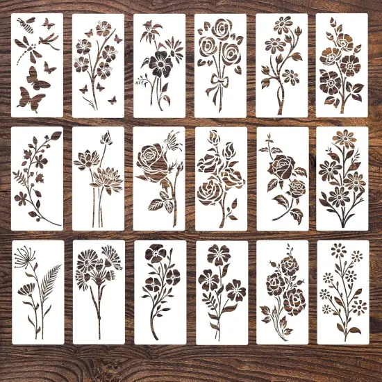 18 Pieces Flower Stencils - Reusable Floral Dragonfly Butterfly {1}