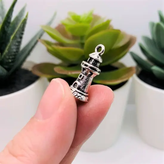 Silver Lighthouse 3D Nautical Charms, 21x10mm {4}