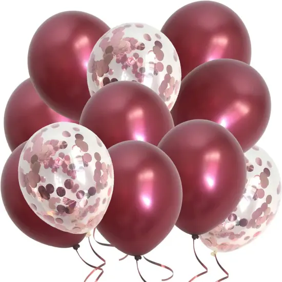 Metallic Burgundy Balloons and Confetti Rose Gold Balloons (Burgundy Rose Gold) {1}