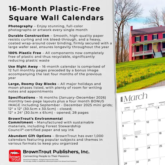 The Free State | Maryland Places | 2026 12 x 24 Inch (Hanging) Monthly Square Wall Calendar | Plastic-Free {6}